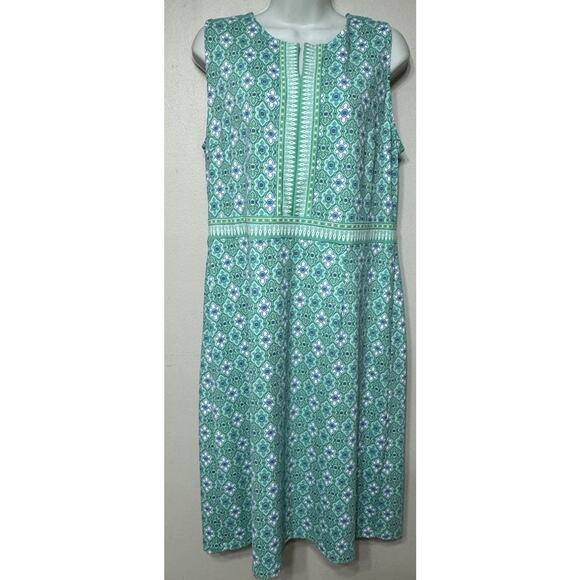 Talbots Dress Women’s Large Midi Green Blue Floral Effortless Sleeveless Shift - Picture 1 of 9